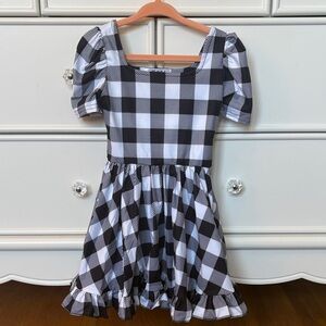 Little stocking co Black and White Gingham Puff-Sleeve Dress